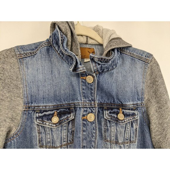 American Eagle AEO Denim Jean Hoodie Sweatshirt Jacket Blue Gray Women's L - Picture 5 of 6